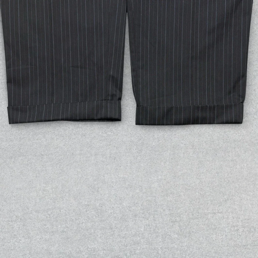 Van Huesen Dress Pants Men's 40x30 Black Striped Pleated Unhemmed Straight NWOT